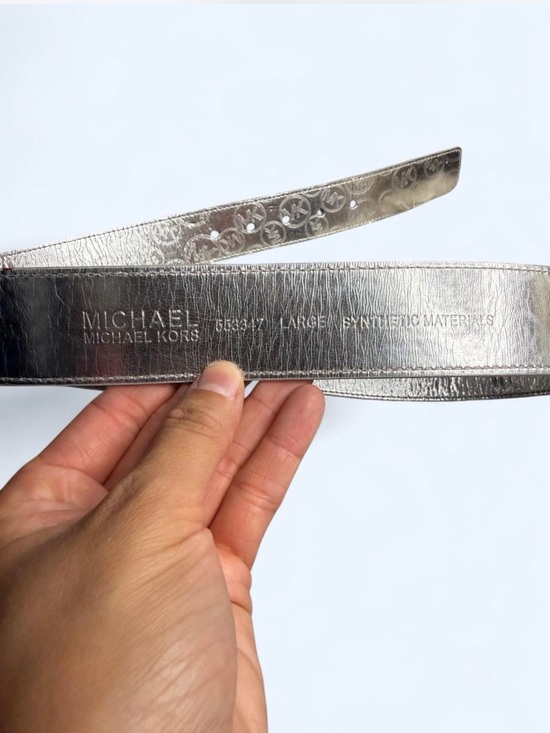 Michael Kors Silver Logo Embossed Leather Belt main image 4